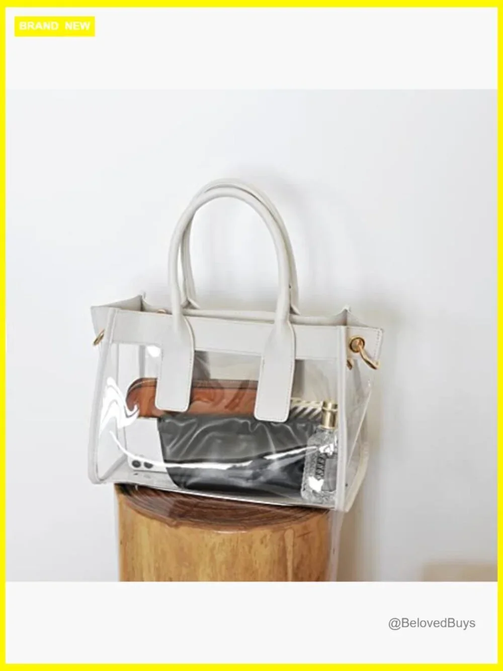 Clear PVC Satchel Handbag with Vegan Leather Trim Stadium Approved Shoulder Bag